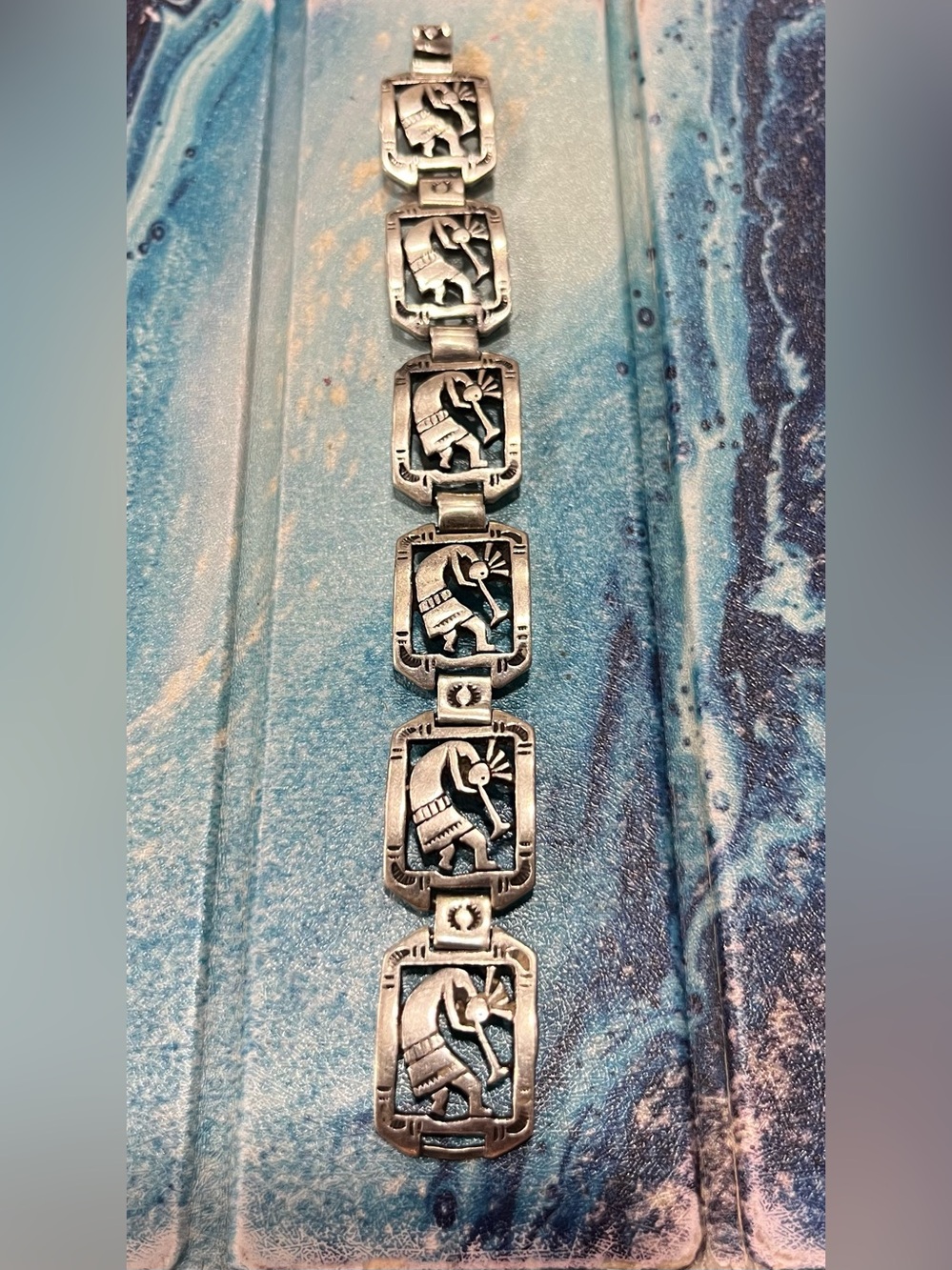 Vintage Sterling Silver Kokopelli Link Bracelet Southwestern Native American .
